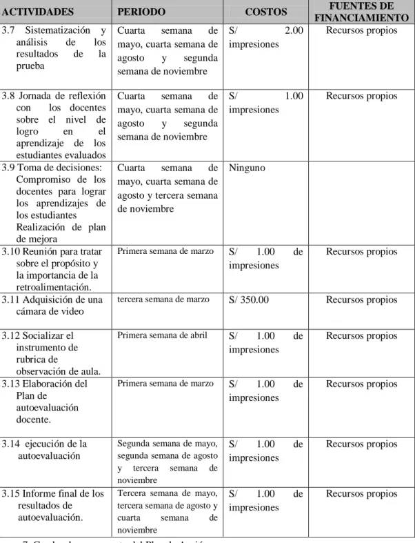 Figura 7: Cuadro de presupuesto del Plan de Acción . 