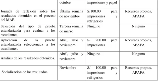 Figura 7.  Cuadro del presupuesto del Plan de Acción 