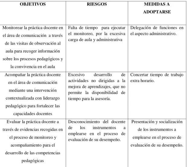 Figura 6.  Riesgos y medidas del Plan de monitoreo y evaluación del Plan de Acción. 