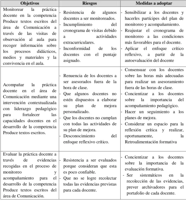 Figura 6. Riesgos y medidas a adoptarse del Plan de Acción. 