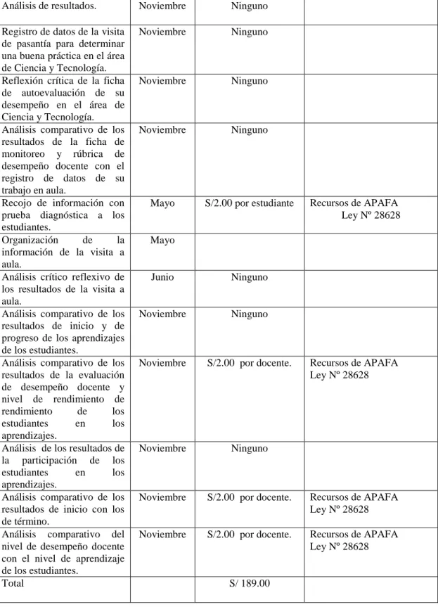 Figura 7. Cuadro de Presupuesto de Plan de Acción. 