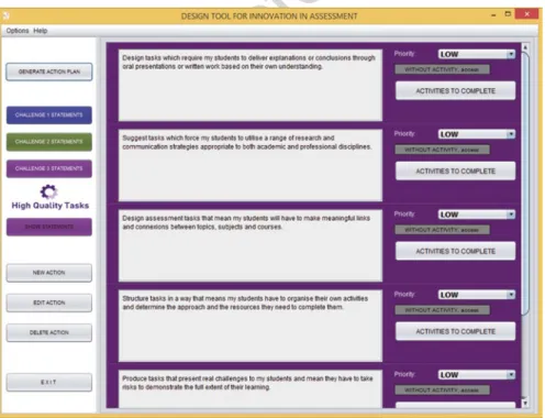 Fig. 4.5  DINNO ®  Interface. 5 actions relating to the statement  Design challenging assessment  tasks re the challenge about high quality tasks