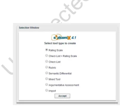 Fig. 5.1  EvalCOMIX ®  interface to the design and management of assessment tools