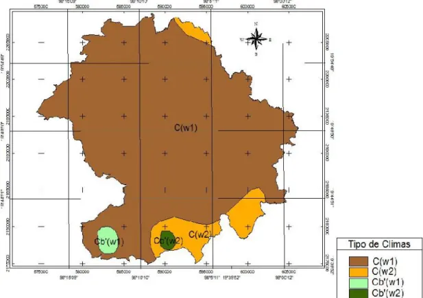 Figura 2. Mapa de tipos de clima Chignahuapan, Puebla.