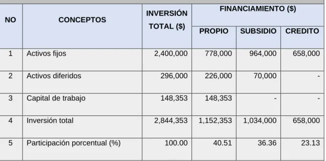 Cuadro 2. Estructura de fuentes financieras. Elaboración propia, 2018. 
