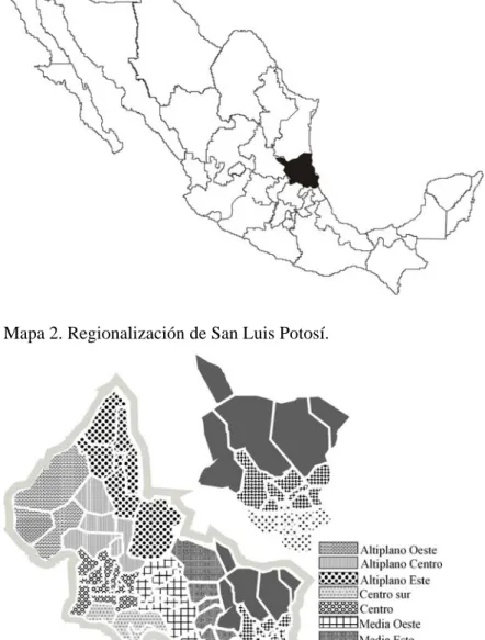Mapa 2. Regionalización de San Luis Potosí. 