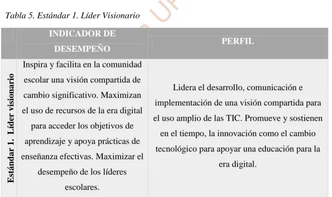 Tabla 5. Estándar 1. Líder Visionario 