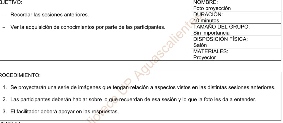Foto proyección  DURACIÓN: 