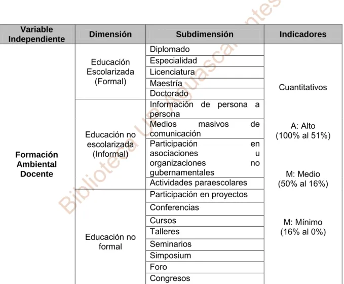 TABLA 10: Operacionalización de la Variable Independiente.