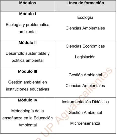 TABLA 15: Módulos y Líneas de formación del Diplomado. 