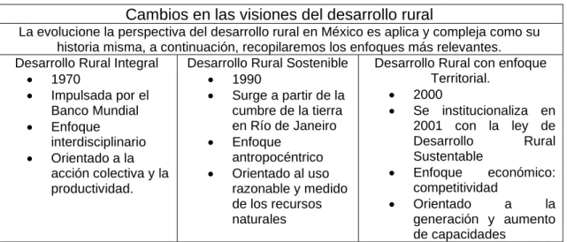 Tabla 2. Cambios en las Visiones del desarrollo rural 
