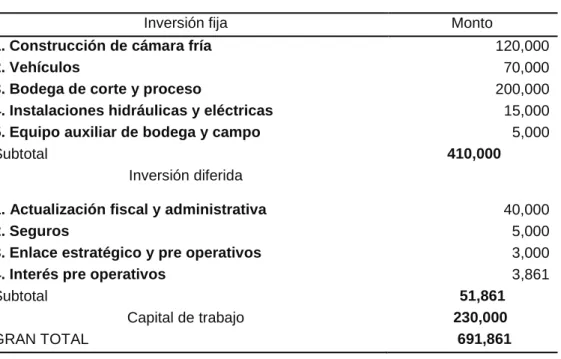 Cuadro 3. Presupuesto de inversión ($) 