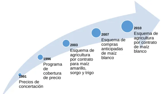 Figura 1. Evolución del programa y esquemas en coberturas de precios.  