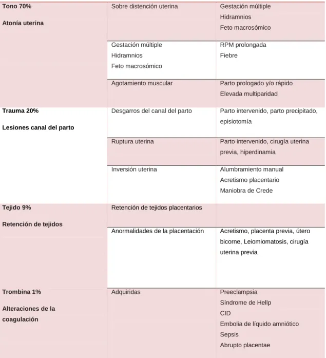TABLA 1. PRINCIPALES CAUSAS DE RIESGO DE LA HPP 