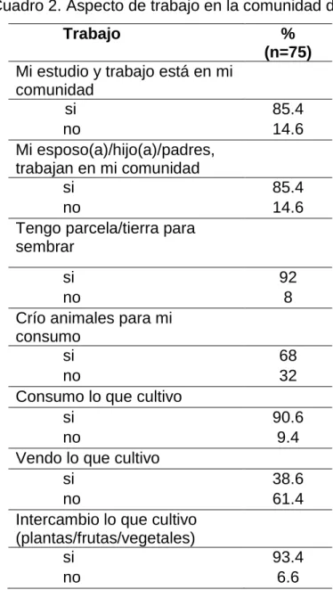 Cuadro 3. Aspectos culturales de la comunidad de Tocoy. 