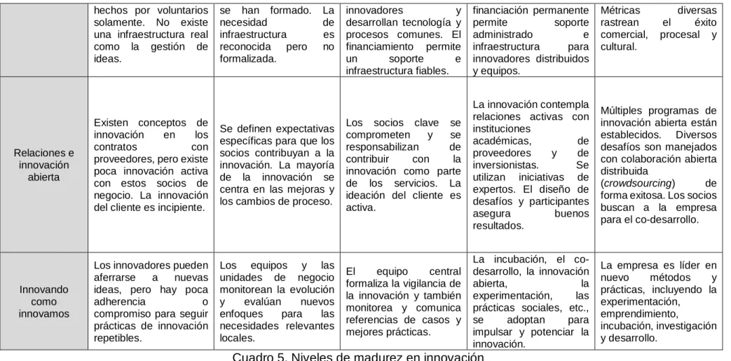 Cuadro 5. Niveles de madurez en innovación 