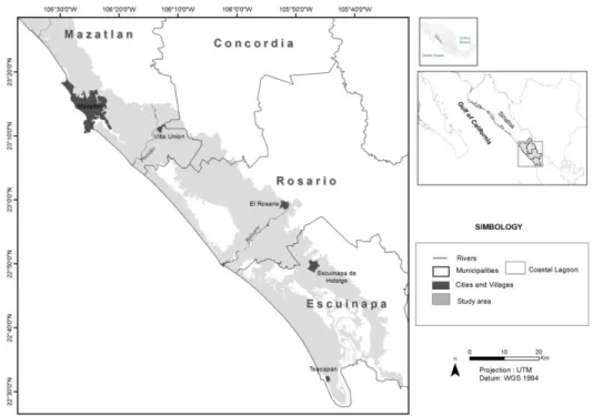 Fig. 4.1. Study area. Southern coast of Sinaloa, northwest Mexico. 