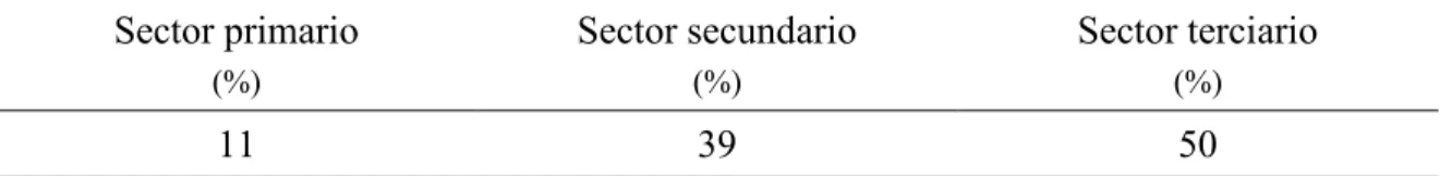 Cuadro 4. Representación de la población ocupada por sector económico. 