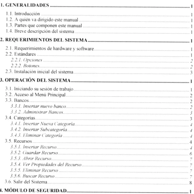 Tabla  de  Contenido Manual  de  Usuario