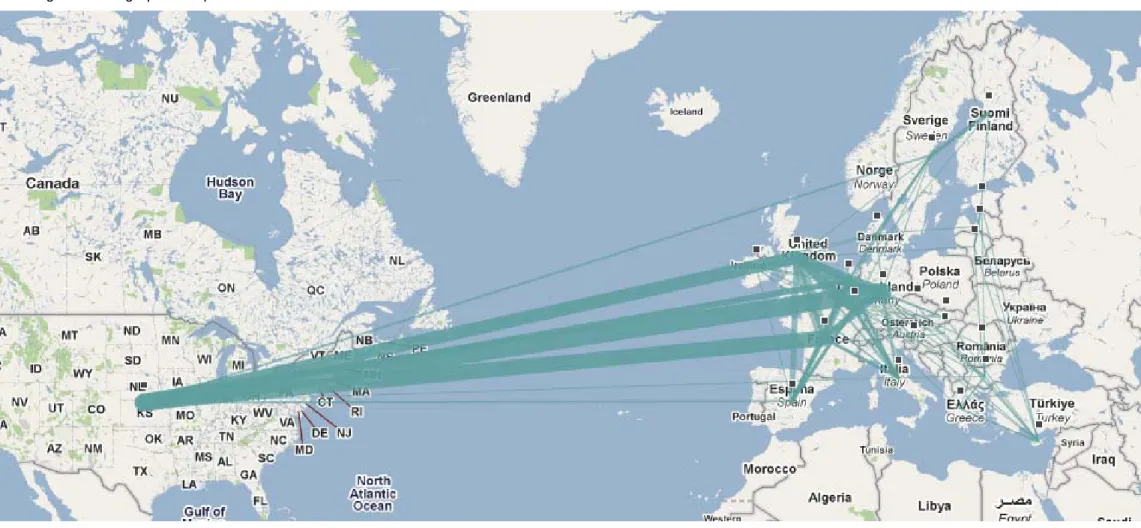 Figure 6. Geographical representation of the services’ FDI network 