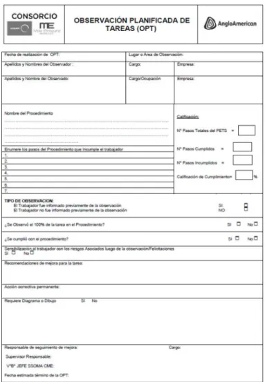 Figura 8 Formato de Observación Planificada de Tarea OPT 