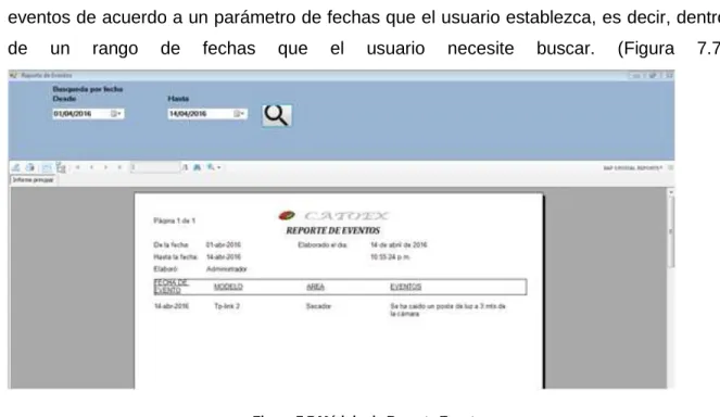 Figura 7.7 Módulo de Reporte Evento 