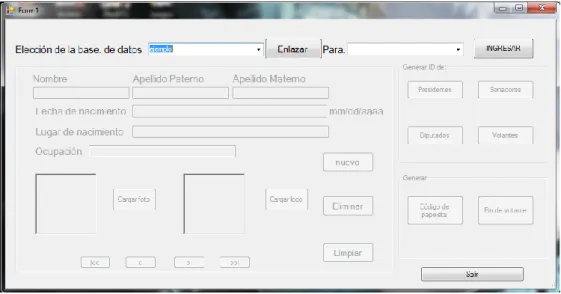 Figura 10-. Pantalla de la aplicación administrativa elección de base de datos. 