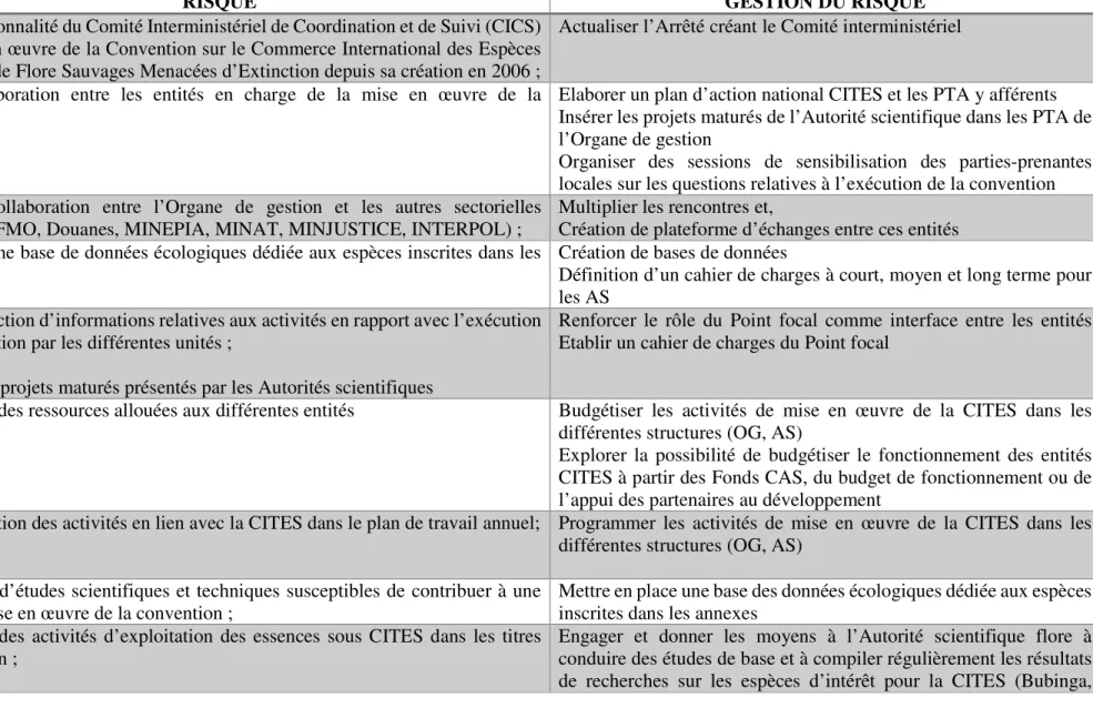 Tableau 2 : Gestion des risques 