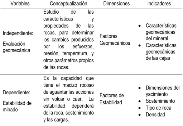Tabla 3.  Operacionalización de variables 