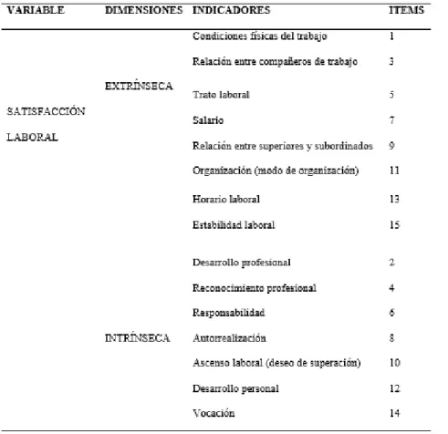 Tabla 3. Operacionalización de variable 2 