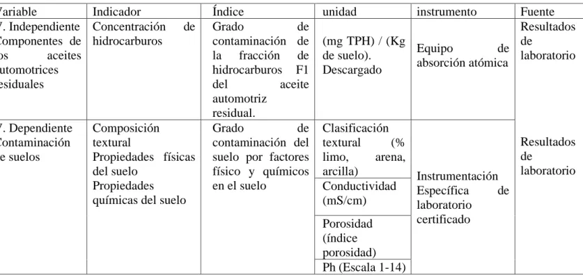 Tabla 4 Operalización de variables 