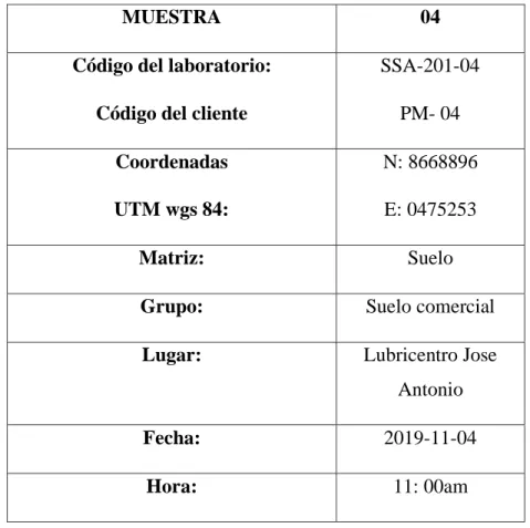 Tabla 9: Datos de la cuarta muestra 