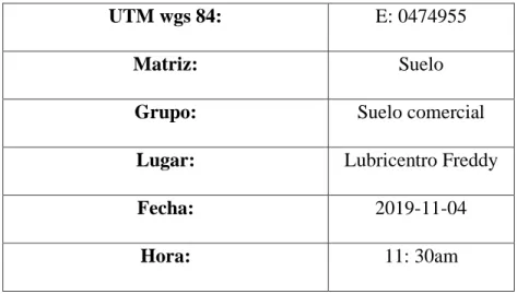 Tabla 11: Datos de la sexta muestra 