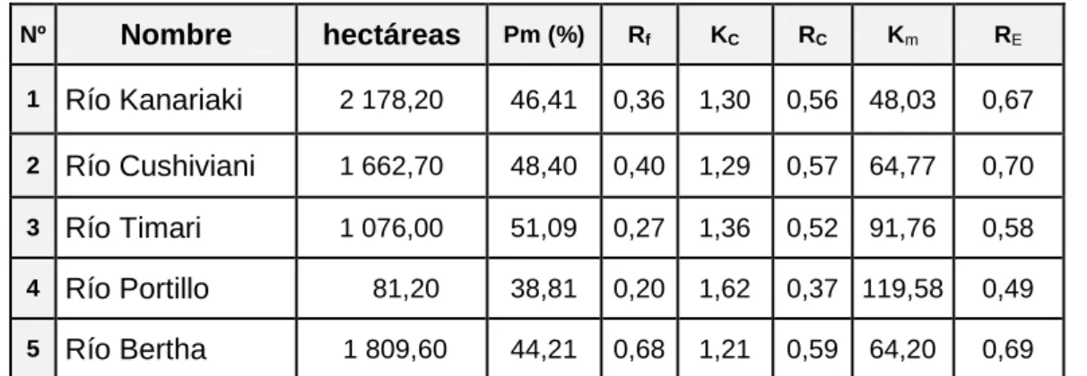 Cuadro 03: Indicadores de forma de los afluentes del Río Negro 
