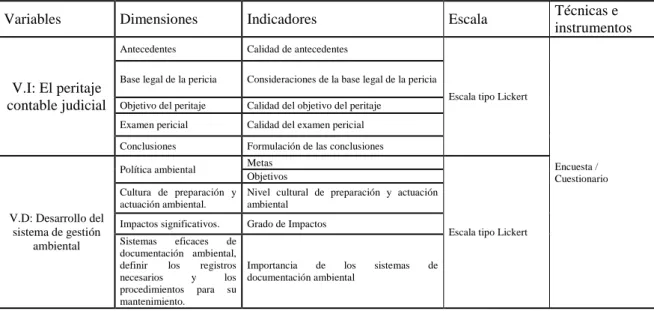 Tabla 01: Operacionalización de las variables de investigación 