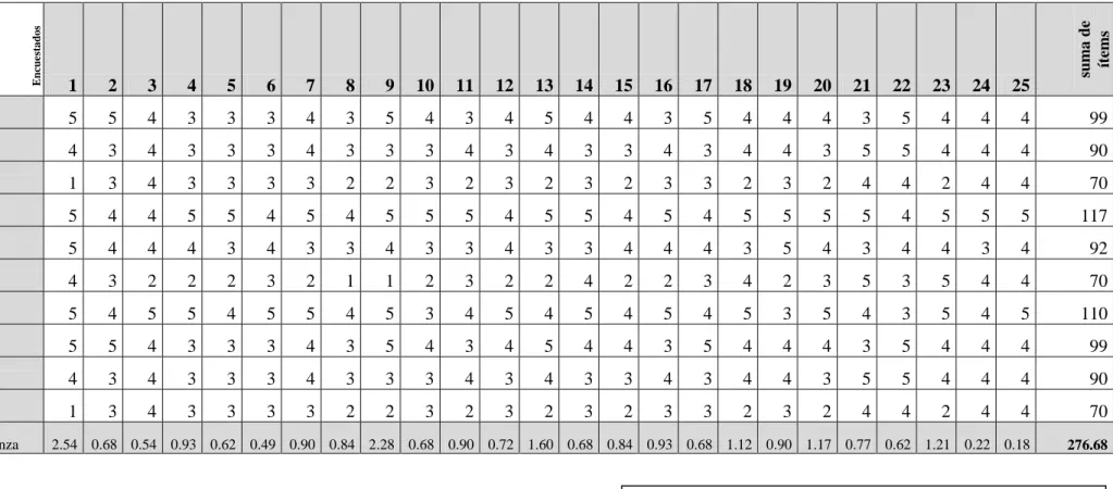 Tabla 03: Calculo del alfa de Cronbach 