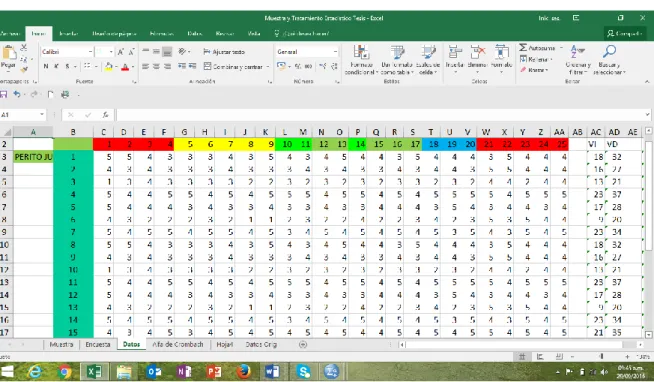 Tabla 04: Datos correspondiente a la encuesta en Excel 