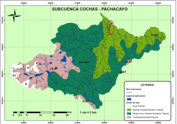 Figura Nº 2. 3: Mapa ecológico del área de estudio y dentro de la sub cuenca. 