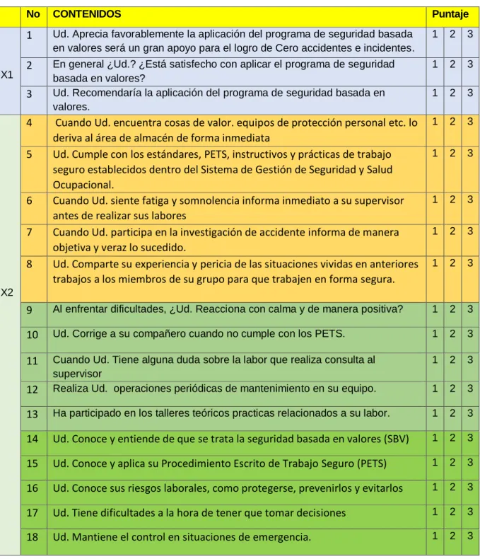 Tabla 4. Dimensiones y contenido 