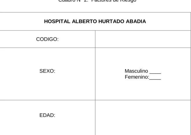 Cuadro N° 2:  Factores de Riesgo 