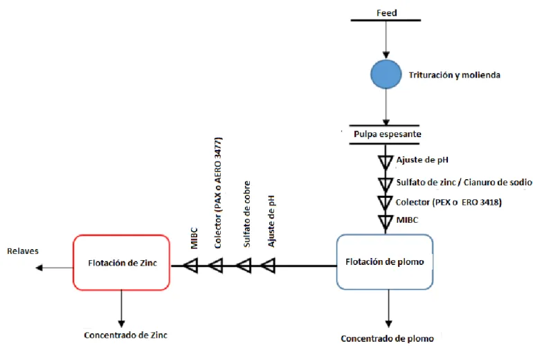 Figura 2. El diagrama de flujo simple de las pruebas de flotación. 