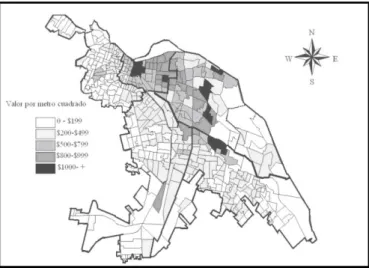 Mapa 2 Distribución espacial del valor del suelo, 2002. 