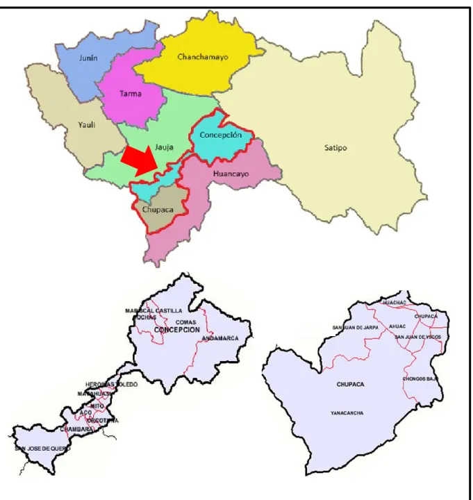 Mapa de las provincias de Chupaca y Concepción de la región Junín – Perú 