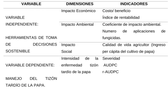 Tabla 4. Operacionalización de las variables 