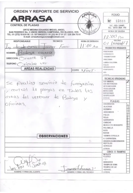 Fig.  22 Reporte de fumigación  de bodegas. 