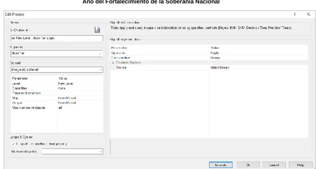 Figura 5.9. Configuración de la aplicación del algoritmo Classifier  5.3.3. Pos-Clasificación del año 2016 