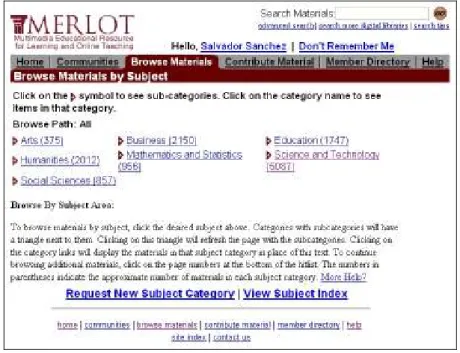 Fig. 1: MERLOT search and browsing capabilities 