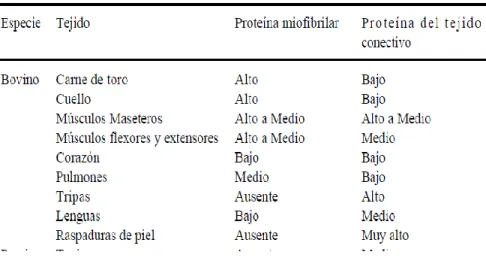 Tabla 1. Proteína en la carne de res 