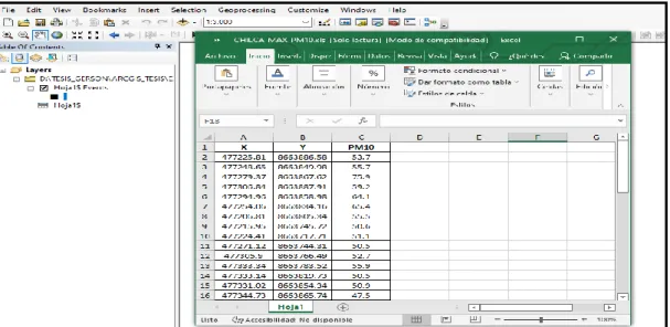 Figura 16 Captura de pantalla del programa Microsoft Excel en el paso Nº1 