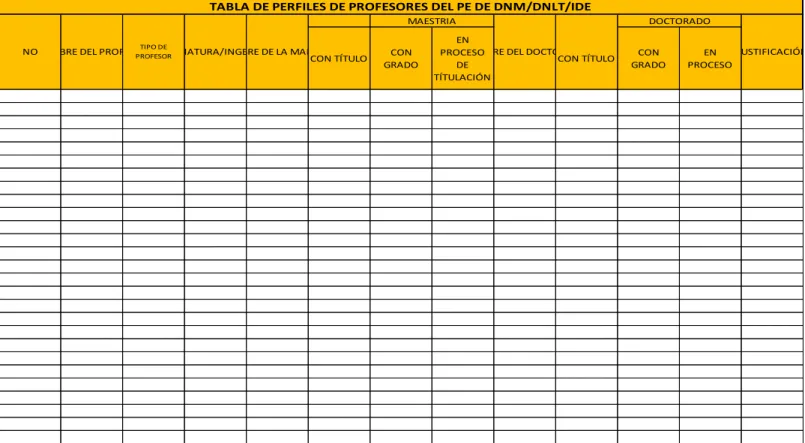 TABLA DE PERFILES DE PROFESORES DEL PE DE DNM/DNLT/IDE